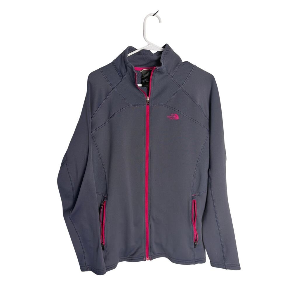 The North Face Womens Full Zip Fleece Jacket XL Gray Pink Trim Activewear